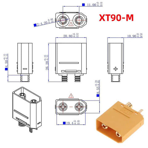 Technical diagram of XT90 Male To Male 10AWG Extension Cable For RC Battery And Portable Power Station Solar Panel Charger Lead 1.6ft