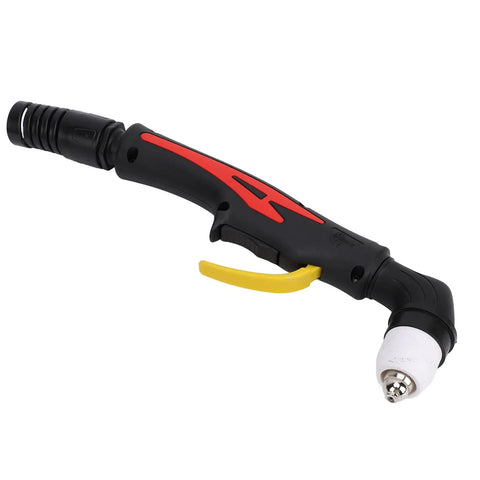P80 Plasma Cutter Torch Head With Ergonomic Handle For 10A To 80A, red black design, side view, showing yellow trigger