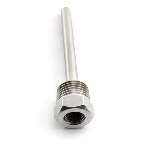 Side view of Two Pack Half Inch NPT Stainless Steel Thermowell With Nylon Cable Gland For Temperature Sensors, showing threaded end.