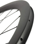 Close-up of UD matte finish on a Carbon Fiber Disc Brake Wheelset 700C Clincher Tubeless Ready 45mm Deep 25mm Wide