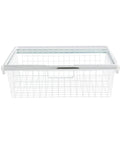 Front view of Sliding Basket For Closet Organization, White, Sturdy Pull Out Wire Drawer, perfect for closets and storage systems.