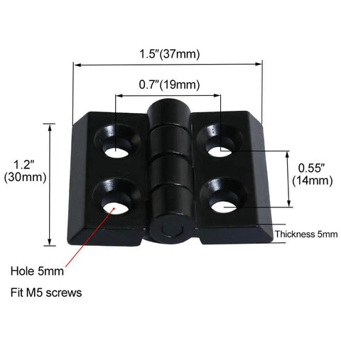 Black zinc alloy hinge from Two Sets 2020 Aluminum Extrusion Profile Door Handle And Frame Hinges Install Kit with dimensions