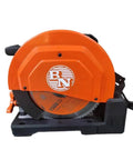 Side view of 5 Inch Cutting Edge Chop Saw With 14 Inch Blade For Burr Free Cutting And Low Vibration Lock And Cut Clamp on base.