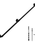 Legit Heavy Duty Galvanized Steel Pipe Stair Handrail, Wall Mounted Farmhouse Railing For Authentic Rustic Home Decor, Damn Sturdy Industrial Steps Safety Rail In Matte Black Finish with mounting hardware.