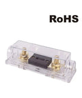 Rock Solid Sixty Amp Anl Fuse Kit With Holder, clear cover, gold terminals for secure electrical setup.
