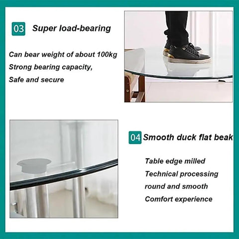 Go-To Heavy-Duty Glass Lazy Susan Turntable for Dining Tables showing foot on sturdy transparent plate and smooth edge