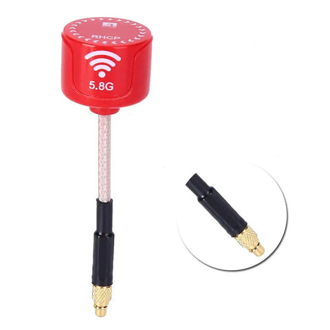 High Gain 5.8GHz RHCP Antenna Tube for FPV Racing Drones MMCX Straight, 3dBi Polarized Antenna, close-up of red and black design.