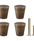 Vintage Bronze Drawer Knobs Set Of Four, Solid Brass Cone Cabinet Pulls In Retro Mid Century Style For Dressers, Cabinets Or Bookcases, 0.79 By 0.98 Inches, Antique Finish, Rustproof And Durable
