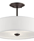 14 Inch 3 Light Round Semi Flush Mount Ceiling Light In Olde Bronze With Satin Etched White Diffuser And White Microfiber Shade
