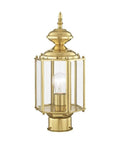 Outdoor Post Lantern 2117-02 with clear beveled glass shades in polished brass, traditional solid brass exterior fixture for lighting.