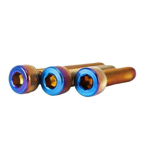 Burning Blue Stainless DIN912 Hex Socket Cap Head Screws Kit M3 To M10 SUS304 55mm close-up of three screws