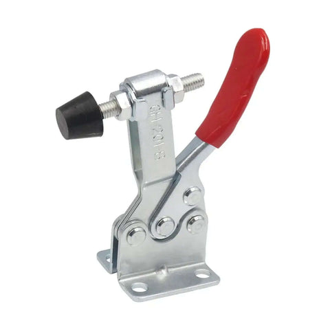 Close-up of a toggle clamp from the 8-Piece Heavy Duty Toggle Clamp Kit with Horizontal Quick Release Locking Tool for woodworking