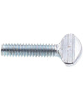 Rugged Spade Head Thumb Screws Pack Of 25 No Sweat Hand Adjustable Fasteners With Sleek Zinc Coated Steel Construction Quarter Inch Twenty Thread By One Inch Long close-up of a silver zinc-coated thumb screw with spade head design
