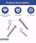 Clevis Pin 1/4 By 2-1/2 Inch With Hairpin Clip, Heavy Duty R Clip Cotter Pin, 2 Pack For Trailer Hitch And Equipment, Fits Most Clevis Pin Hitches, Lawn Mower Ready, Carbon Steel Construction To Withstand Bends And Wear, alloy steel, zinc plated pins and clips
