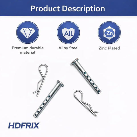 Clevis Pin 1/4 By 2-1/2 Inch With Hairpin Clip, Heavy Duty R Clip Cotter Pin, 2 Pack For Trailer Hitch And Equipment, Fits Most Clevis Pin Hitches, Lawn Mower Ready, Carbon Steel Construction To Withstand Bends And Wear, alloy steel, zinc plated pins and clips