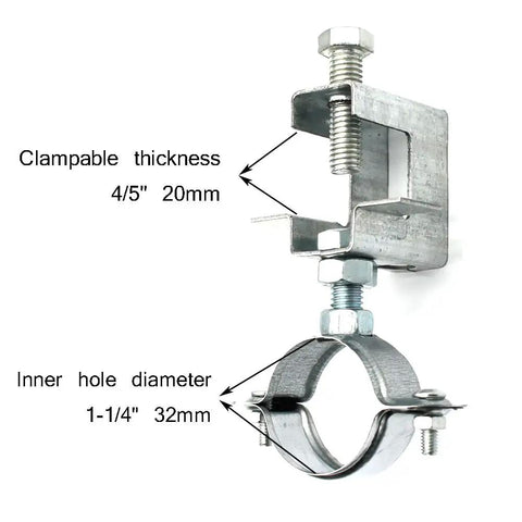 Heavy Duty Conduit Hanger Kit With Beam Clamp And Pipe Support Bracket For I-Beam Install, 1-1/4 Inch Cable Clamps shown
