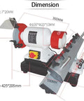 Heavy Duty Automatic Knife Grinder And Saw Blade Sharpener Featuring Cast Iron Base And Linear Guides with labeled dimensions.