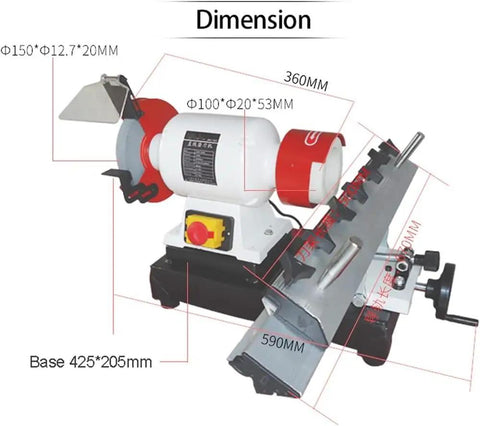 Heavy Duty Automatic Knife Grinder And Saw Blade Sharpener Featuring Cast Iron Base And Linear Guides with labeled dimensions.