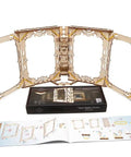Mechanical Wooden Puzzle Model Game Master’s Screen Construction Set Self Assembly No Glue Needed 160 Parts Grab-And-Build Desk Toy For Builders And Tinkerers Great For STEM Projects, Classroom Demos, And Weekend Build Sessions. folding wooden game master’s screen with 160 parts, instruction booklet, and box