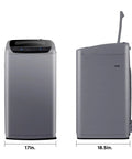 Front view of Comfee portable washing machine, gray, 0.9 cu ft, LED display and control panel.
Side view of Comfee portable washing machine, gray, 0.9 cu ft, drain hose visible.