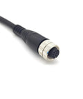M12 12 Pin Female Connector Cable A Code Straight Aviation Plug with PVC sheath, 5m length, close-up view showing connector pins