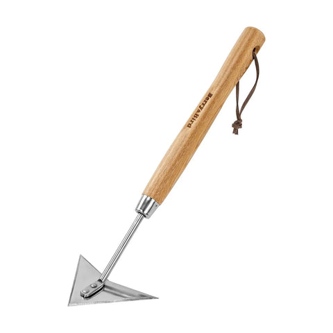 Triangle Hand Hoe With Short Wood Handle For Easy Weeding And Edging A Durable Stainless Steel Winged Weeder Garden Tool