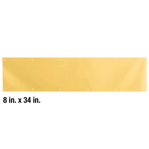 Brite Brass On Aluminum Door Kick Plate 8 Inch By 34 Inch Non Ferrous Metal Shield with fasteners shown on white background