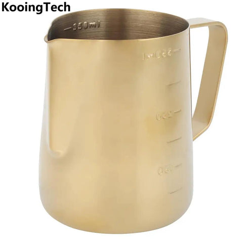 Gold 350Ml Stainless Steel Milk Frothing Cup With Clear Scale For Home Or Office Use Barista Grade Milk Frother Pitcher With Measurement