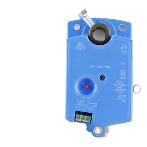 Heavy Duty Motorized Damper Actuators For Hvac Air Flow Regulation Featuring Hella Reliable Switching Control And No Sweat Mounting For Everyday Use, close-up of blue actuator.