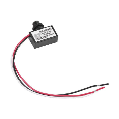 Dusk To Dawn Photoelectric Switch 120V AC Auto On Off LED Lighting Fixture Sensor With Photocell Easy Install Replacement For Lighting Systems Ideal For Dated Or Faulty Switches In Homes Garages Patios. black plastic photoelectric switch with red and black wires