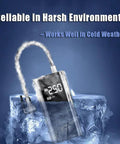 Heavy Duty Portable Tire Inflator And Digital Air Compressor With 150 Psi Gauge LED work light on ice showing cold weather reliability.