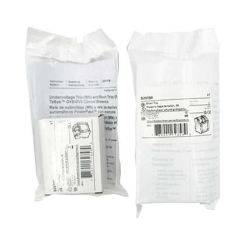 Shunt Trip Accessory for Circuit Breaker 110 to 130 VAC Module in packaging for industrial panels, gray white yellow options