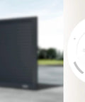 Mini Smart Gate Opener Kit with WiFi Remote Control and Alexa Google Home compatibility, shown on a wall next to a gate.