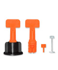 Tile Leveling System Kit 1/16 Inch Reusable for DIY and Pros with 200 Levelers details, showing two levelers, pin, and wrench.