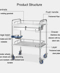 Stainless Steel Medical Trolley With Drawer, 3 Tier Lab Cart For Hospital And Clinic Use, Heavy Duty, Rust Resistant, 60 x 40 x 86 cm