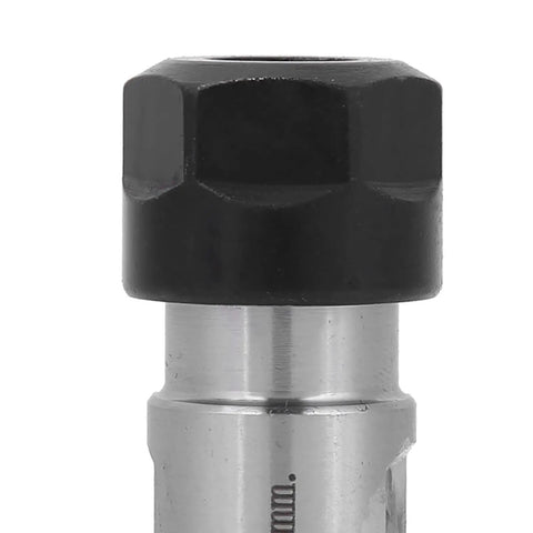 Close-up of Er11 5mm Shaft CNC Milling Holder With Straight Shank High-Hardness Collet Chuck, showing metal and black components.