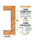 Pro Shop Essential 4 Inch Rabbeting Cutter Head Includes 2 HWM Straight Knives and 4 HWM Scoring Knives for spindle moulders.