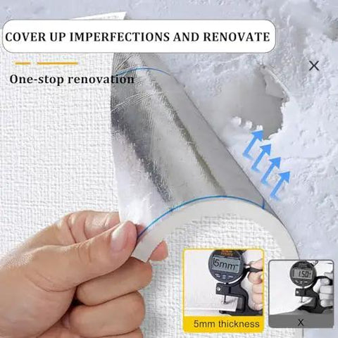 Extra Thick 5Mm Self Stick Wallpaper To Warm Chilly Walls Peel Away 3D Texture Thermal Insulation Roll No Fuss Install For Renters Waterproof Ceiling Room Cover In Blue, showcasing 5mm thickness and peeling process.