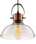 Industrial Edison Pendant Light With Clear Glass Dome Copper Finish Ceiling Fixture For Dining Room Living Room Kitchen Cafe Or Bar Vintage Retro Style And Modern Cozy Vibe, close-up view
