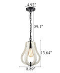 Vintage Wood Pendant Light With Distressed White Finish, Rustic Swag Pendant for Foyer and Kitchen, 8.9 x 8.9 x 13.6 Inches