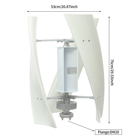Front view of 100W Vertical Axis Wind Turbine Kit For Home Power With Controller And 4 Blade Permanent Magnet Generator Built For Hybrid Solar Wind Systems That Delivers Plug And Play Power Quiet Durable Performance White 12V Wind Turbine