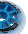 Close-up of blue Inline Skate Wheels 90mm 100mm 85A Hockey Style Replacement Pack For Outdoor And Indoor Skating 4 Pack