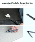 Creality 3D printer tools kit, 74 pcs; includes pliers, filament cutter, nozzle cleaner; collage of front and side views