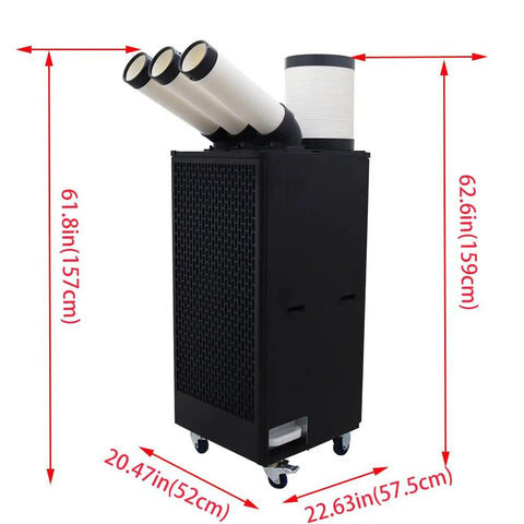 Heavy Duty Industrial Portable Air Conditioner Delivers Killer 22500 BTU Chill With Smooth Rolling Casters And 13L Water Tank, 61.8in height.