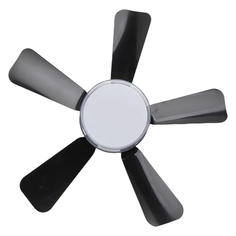 Fafeicy Ceiling Fan Lamp with Light, Dimmable 3 Color Temperatures Quiet with five black blades and circular light.