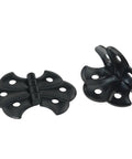 Antique Black Butterfly Hinge Set With 24 Screws For Cabinets Cupboards Doors And Small Furniture Boxes, 4 heavy-duty metal hinges shown.