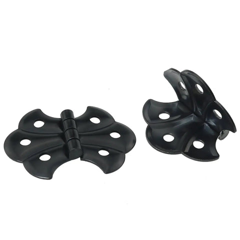 Antique Black Butterfly Hinge Set With 24 Screws For Cabinets Cupboards Doors And Small Furniture Boxes, 4 heavy-duty metal hinges shown.