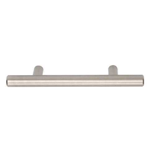 Euro Bar Cabinet Handle Set 50 Pack Satin Nickel Finish For Cabinets And Cupboards 5.38 Inch Length 3 Inch Hole Center 1.38 Inch Projection