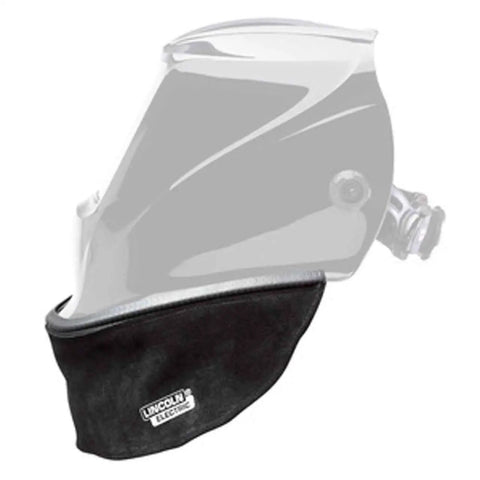 Split Leather Welding Helmet Bib With Press Fit Seal For Full Neck Coverage attached to welding helmet