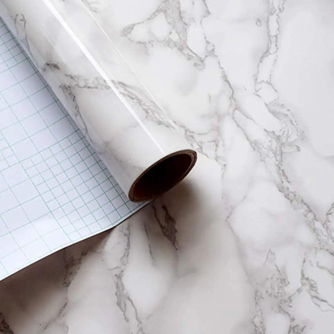 Gray White Marble Peel N Stick Contact Paper 160 By 36 Inch Waterproof Countertop Wallpaper roll partially unrolled showing texture
